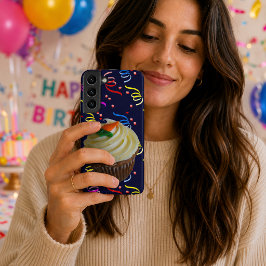 Worteltaart Cupcake & Confetti Blauw Samsung Galaxy Hoesje