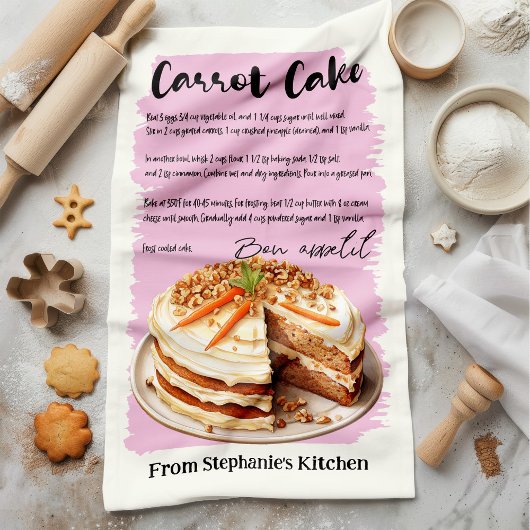 Worteltaart recept gepersonaliseerd theedoek