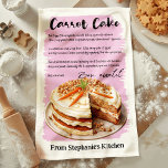 Worteltaart recept gepersonaliseerd theedoek<br><div class="desc">Vier de zoetheid van het bakken met deze gepersonaliseerde Carrot Cake Recept keukenhanddoek. Met een heerlijk recept voor worteltaart en een uitnodigend ontwerp, maakt deze handdoek een charmante aanvulling op elke keuken. Pas het aan met jouw naam of een speciale boodschap, waardoor het een ideaal cadeau is voor liefhebbers van...</div>