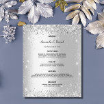 Wortemmenmenu zilveren glitter elegant<br><div class="desc">Een elegante,  glamoureuze trouwmenukaart. Pas uw namen,  datum en het trouwmenu aan en voeg deze toe. Faux zilveren achtergrond,  versierd met faux glitter sparkles.</div>