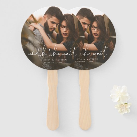 Worth the Wait Wedding Photo Script Modern Handwaaier (Voorkant en achterkant)
