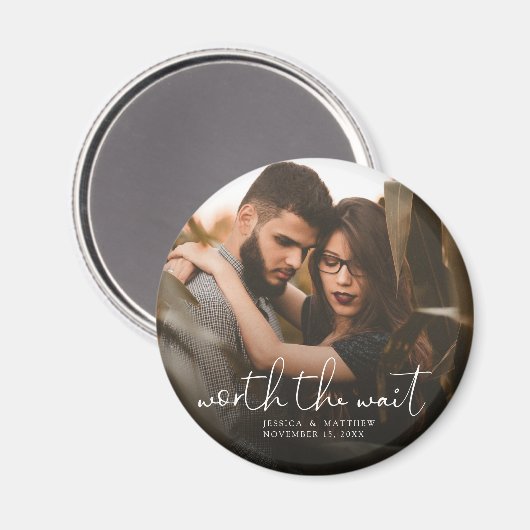 Worth the Wait Wedding Photo Script Modern Overlay Magneet (Voorkant / Achterkant)