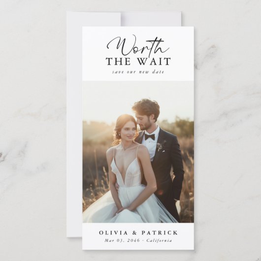 Worth the Wait Wedding Postponement Bookmark Photo Save The Date (Voorkant)