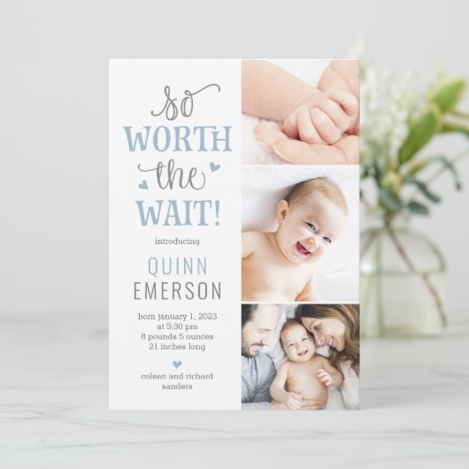 Worth Waiting Baby Foto geboorteaankondiging Feestdagenkaart (Staand voorkant)