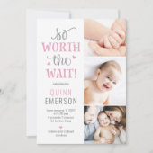 Worth Waiting Baby Foto geboorteaankondiging Feestdagenkaart (Voorkant)