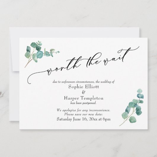 Worthe Wait Eucalyptus Postponed Wedding Card Kaart (Voorkant)
