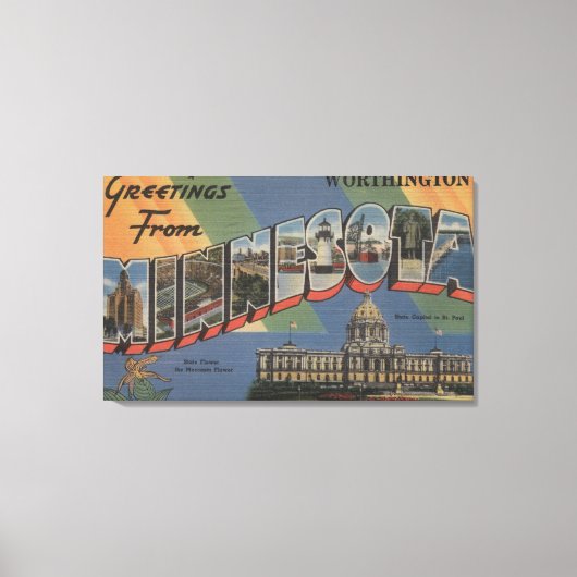 Worthington, Minnesota - Grote lettertjes Canvas Afdruk (Voorkant)