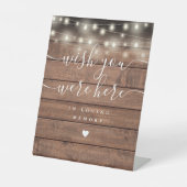 Wou dat je hier was String Lights rustiek hout Reclamebord Met Voetstuk (Voorkant)
