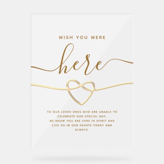 Wou dat je hier was Trouwmonument Acryl Bord (Voorkant)