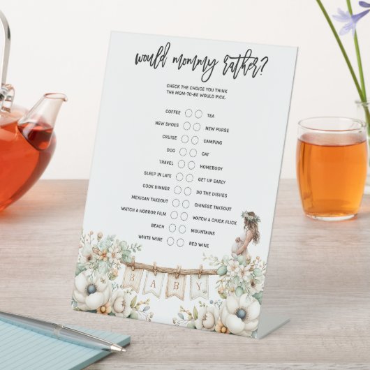 Would Mommy Rather? Baby Shower Game Reclamebord Met Voetstuk (Insitu)