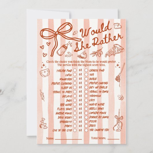 Would She Rather Baby Shower Game in Red (Voorkant)