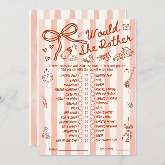 Would She Rather Baby Shower Game in Red (Voorkant / Achterkant)