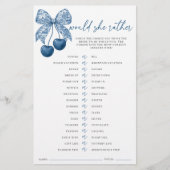 Would she rather Blue Bow Bridal Shower Game (Voorkant)