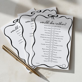 Would She Rather Bridal Shower Game Black Bow Advieskaart