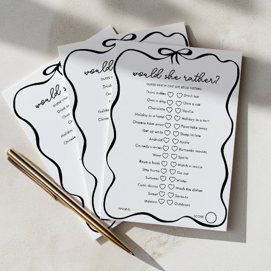 Would She Rather Bridal Shower Game Black Bow Advieskaart
