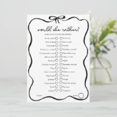 Would She Rather Bridal Shower Game Black Bow Advieskaart (Staand voorkant)