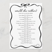 Would She Rather Bridal Shower Game Black Bow Advieskaart (Voorkant)