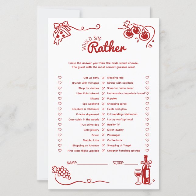 Would She Rather That's Amore Bridal Shower Game   (Voorkant)