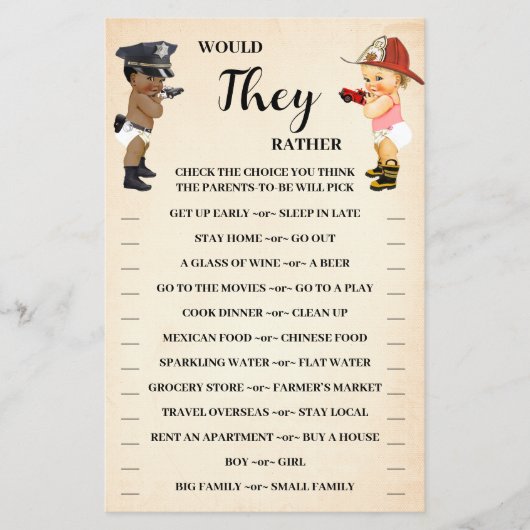 Would They Rather Little Recruit Shower Game Card Flyer (Voorkant)