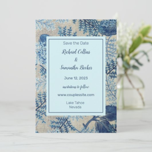 Woven Floral Wedding Save the Date (Staand voorkant)