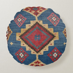 Woven Kilim Colorful Royal Blue Yellow Rond Kussen