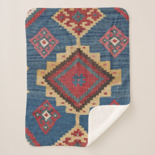 Woven Kilim Colorful Royal Blue Yellow  Sherpa Deken