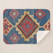 Woven Kilim Colorful Royal Blue Yellow  Sherpa Deken (Voorkant (horizontaal))