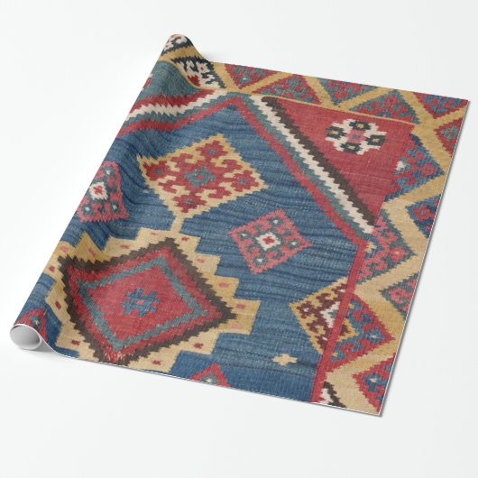 Woven Kilim Royal Blue Yellow Classic  Cadeaupapier (Uitgerold)