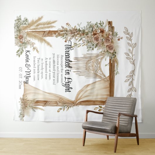 Woven Vows: A Tapestry of Unity Wedding Backdrop Wandkleed (In Situ (horizontaal))