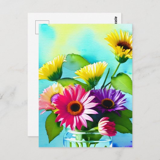 Wow factor. Vaas en bloemen. Levendige kleuren Briefkaart (Voorkant / Achterkant)