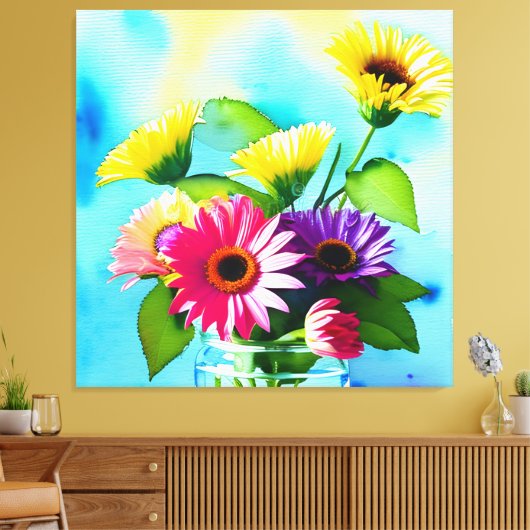 Wow factor. Vaas en bloemen. Levendige kleuren Canvas Afdruk (Insitu (Woonkamer))