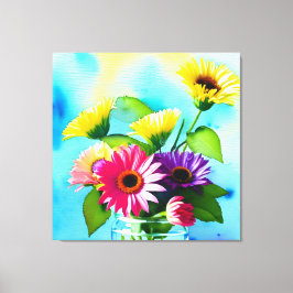 Wow factor. Vaas en bloemen. Levendige kleuren Canvas Afdruk