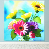 Wow factor. Vaas en bloemen. Levendige kleuren Canvas Afdruk (Insitu (Houten vloer))
