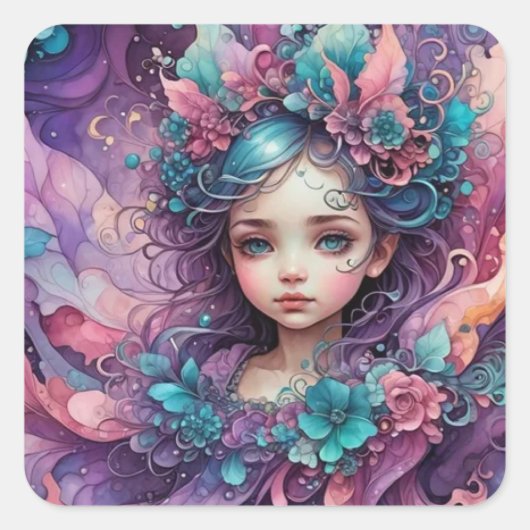 ~ WOW! Fairy roze blauwe lavendel ~ Vierkante Sticker (Voorkant)