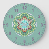 WOW! Fractal Pattern Green, Mauve White en Aqua Grote Klok (Voorkant)