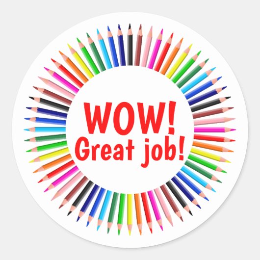 Wow geweldig werk kleurrijke leraar aanmoediging ronde sticker (Voorkant)