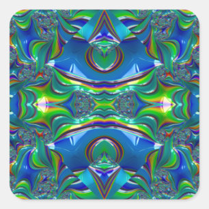 ~WOW! Glossy Blue Green Black Red ~ Vierkante Sticker
