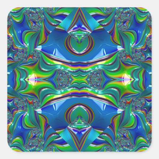 ~WOW! Glossy Blue Green Black Red ~ Vierkante Sticker (Voorkant)