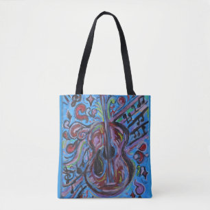 Wow Jazzy Blauwe Gitaar Folk Art Tote Bag