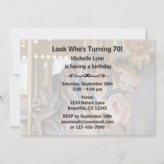 Wow! Kijk Wie Is 70 Carrousel Paard Verjaardag Uit Kaart (Achterkant)