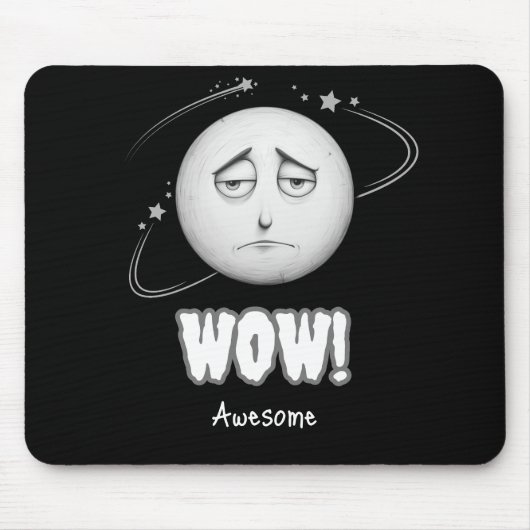 "Wow" maan gezicht Zwarte Muismat (Voorkant)