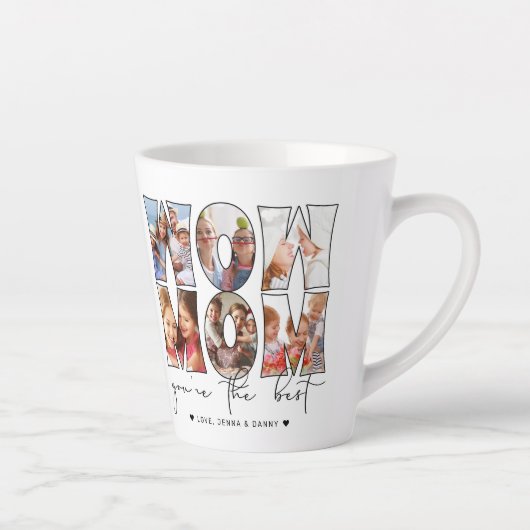 Wow mam Citaat Modern White 6 Foto Collage Latte Mok (Rechts)