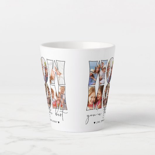 Wow mam Citaat Modern White 6 Foto Collage Latte Mok (Voorkant)