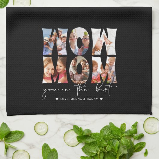 Wow mam Quote Modern Black 6 Foto Collage Theedoek (Gevouwen)