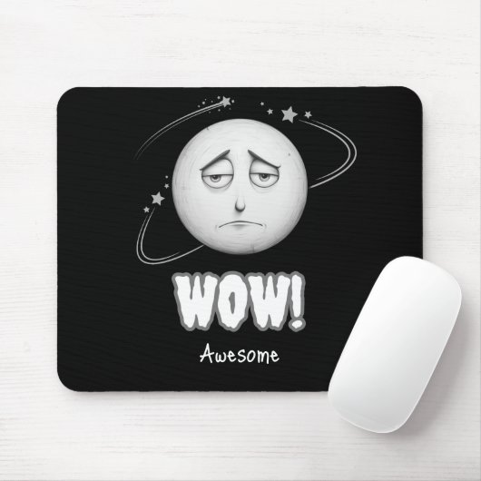 "Wow" moonface Black Mousepad Muismat (Met muis)