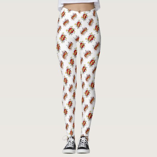 Wow Omg Retro Comic Strip Typography Leggings (Voorkant)
