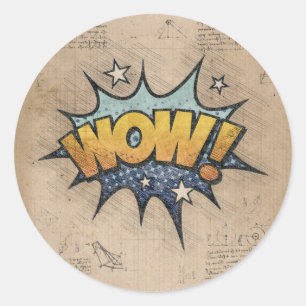 WOW!  stripboek Steampunk Pop Ronde Sticker
