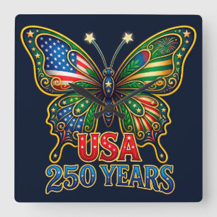 WOW! Wings of Freedom Vlinder USA 250 Jaar Vierkante Klok