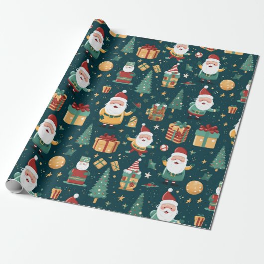 WP01 Kerstman Kerstboom Geschenkdozen Groen Cadeaupapier (Uitgerold)