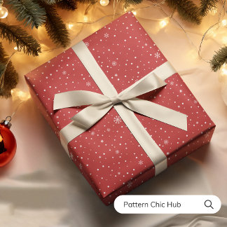 WP06 Sneeuwvlok Kerst Rood Modern Elegant Cadeaupapier